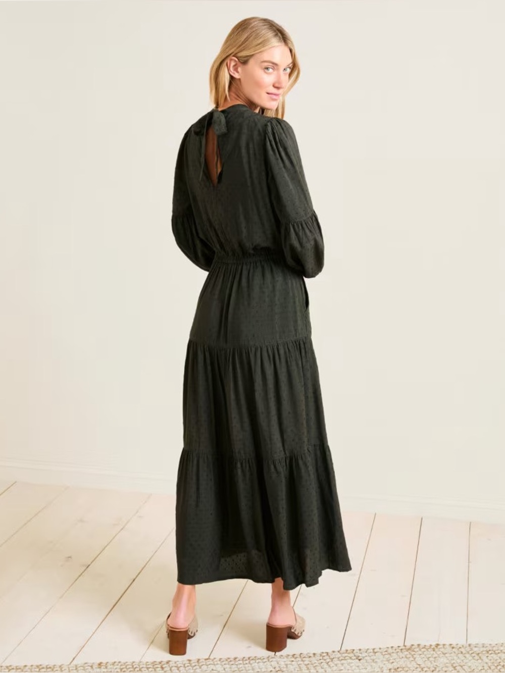 Olive Tiered Long Sleeve Maxi Dress